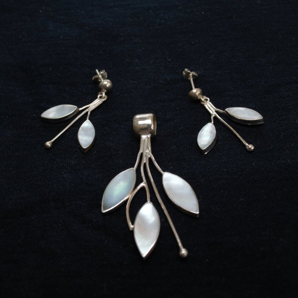 Earrings and pendant set / Handcrafted / High Purity 950 Silver
